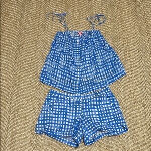 Lily Pulitzer Blue and White Checkered Two-Piece Set